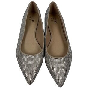Mix No. 6 Irela Flats, Rhinestone Embellishments, Nude and Silver, Size 9